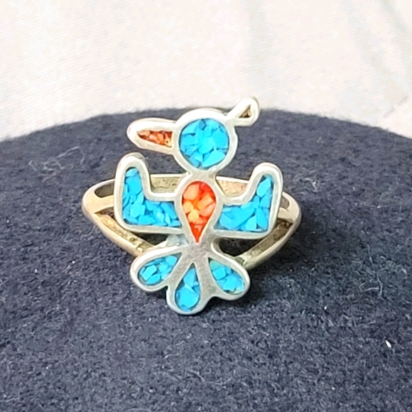 Crushed Turquoise Thunderbird Ring - Picture 5 of 11